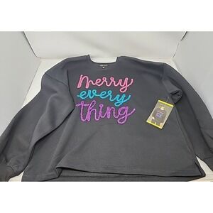 State Of Mine Women's Sequin Graphic Sparkle Sweatshirt Merry Everything Medium